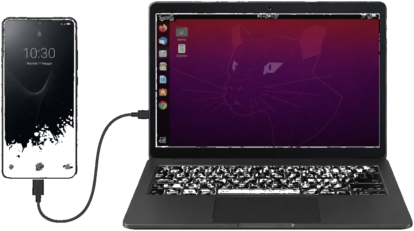 Marqoni Origine collegato a laptop Linux tramite USB-C in modalità desktop
